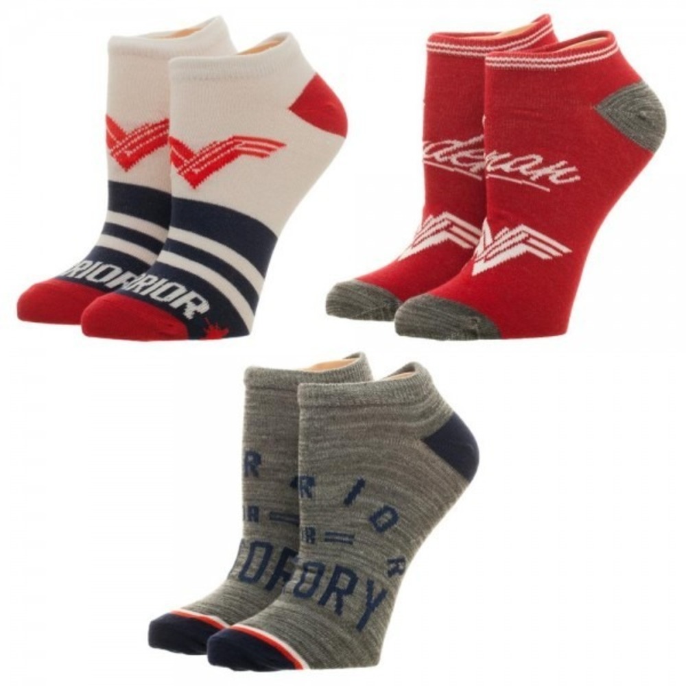 3 Pairs Wonder Woman Adult Ankle Socks Set Lot Women's 9-11 Warrior Victory DC